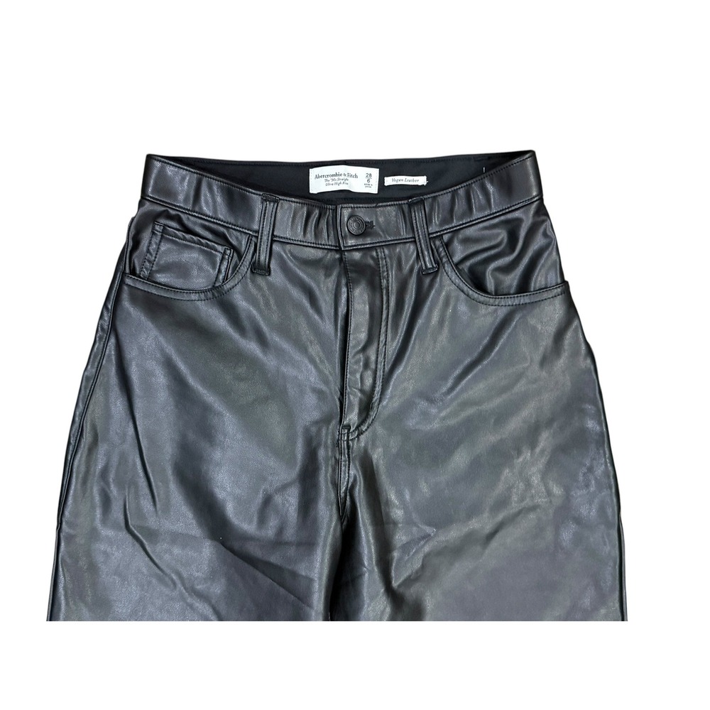 Abercrombie & Fitch 90s Straight Ultra High Rise Vegan Leather Pants Women 28/6 - Picture 3 of 13